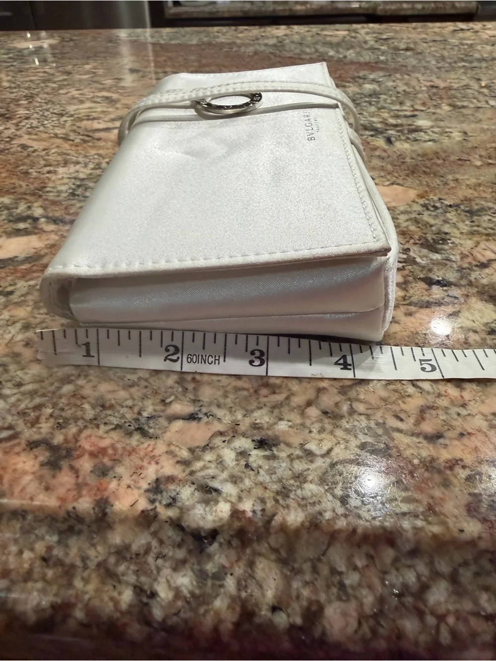 Bulgari White Silk Travel Clutch with Signature Ring